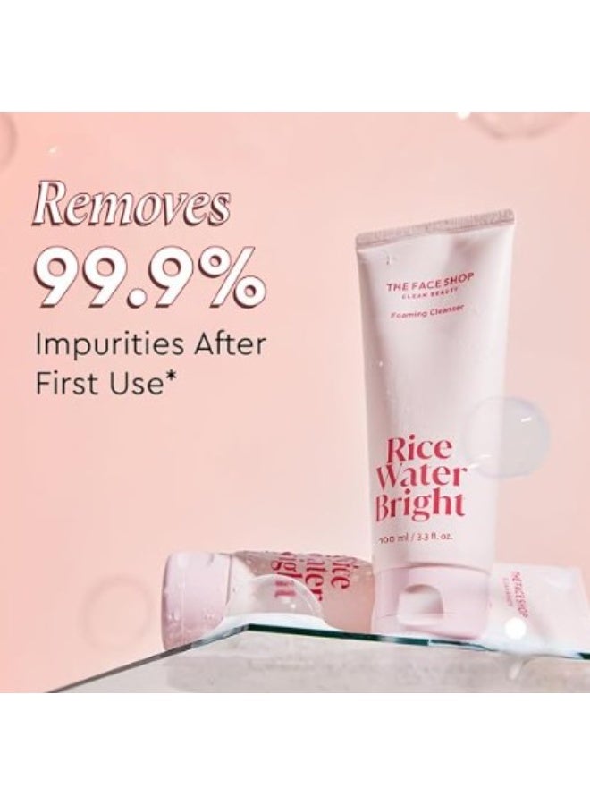 THE FACE SHOP Rice Water Bright Foaming Cleanser 100ml | Brightening Face Wash for Oily & Uneven Skin | Korean Skincare - Image 3