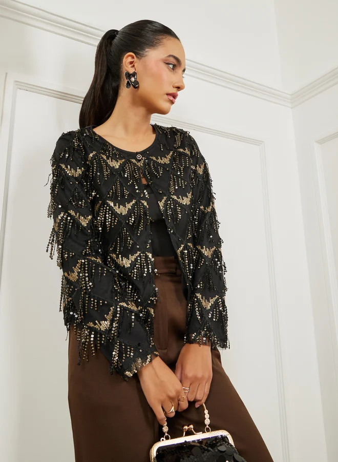 Black Sequin Tassel Jacket