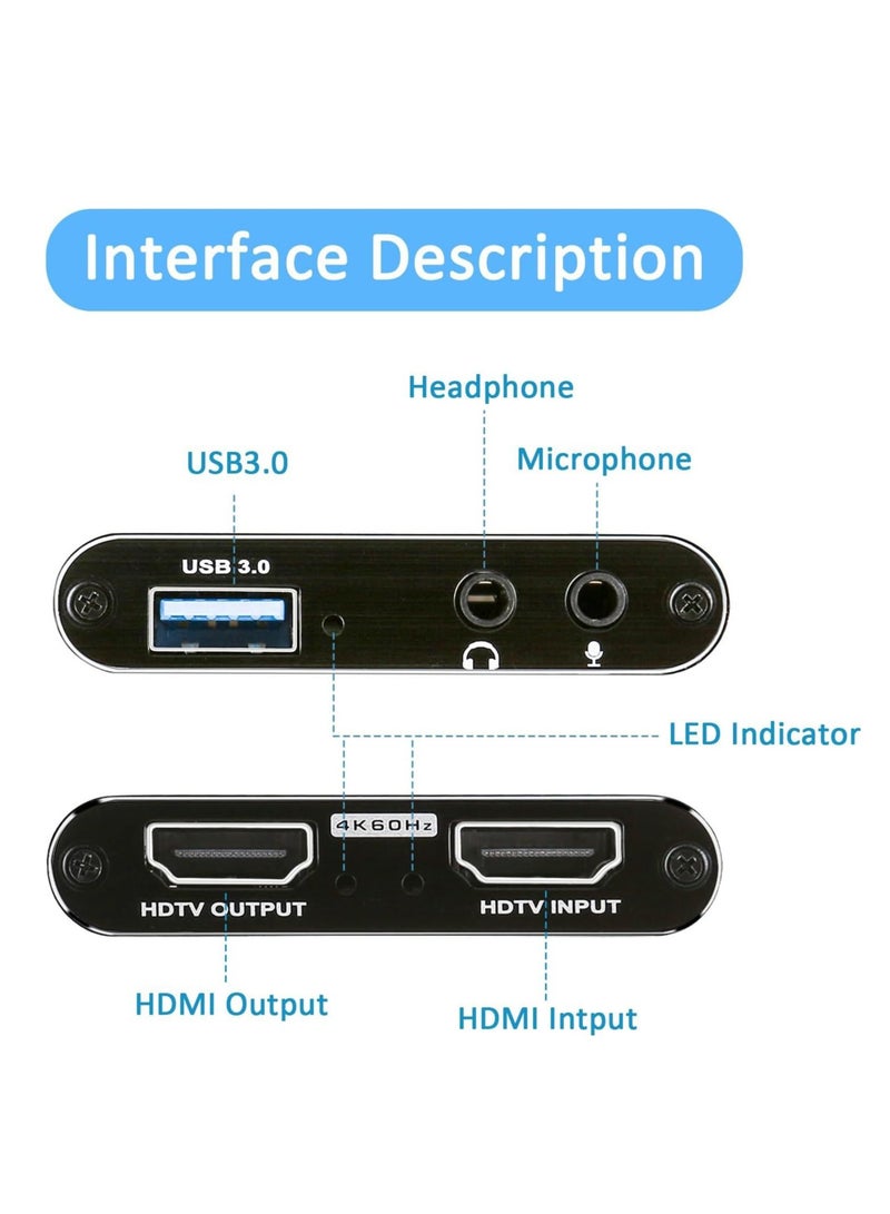 سيوسي بطاقة التقاط الفيديو HDMI 4K، USB3.0 1080P 60FPS HD بزمن استجابة منخفض للغاية، بطاقة التقاط للعب / البث المباشر / مؤتمرات الفيديو لجهاز نينتندو سويتش / PS4 / Xbox One / OBS / كاميرا / الكمبيوتر - Image 3