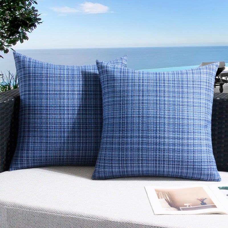 UGS UGASA UGASA Outdoor Waterproof Throw Pillow Covers Pack of 2 Patio Water Resistant Pillow Cases Summer Woven Texture Decorative for Outside Garden Porch Yard Bench Tent 18x18 Inch  Navy Blue - Image 4