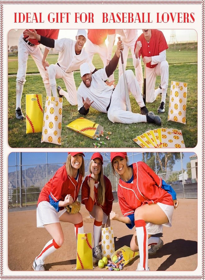 SilTriangle 60 Pcs Baseball & Softball Snack Bags with Handle 10 x 6.5 Inch Small Gifts Bags Sport Party Favors Bag for Birthday Party Decoration Supplies(Softball Style - Image 4