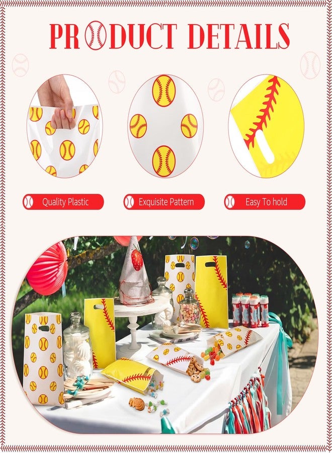 SilTriangle 60 Pcs Baseball & Softball Snack Bags with Handle 10 x 6.5 Inch Small Gifts Bags Sport Party Favors Bag for Birthday Party Decoration Supplies(Softball Style - Image 3
