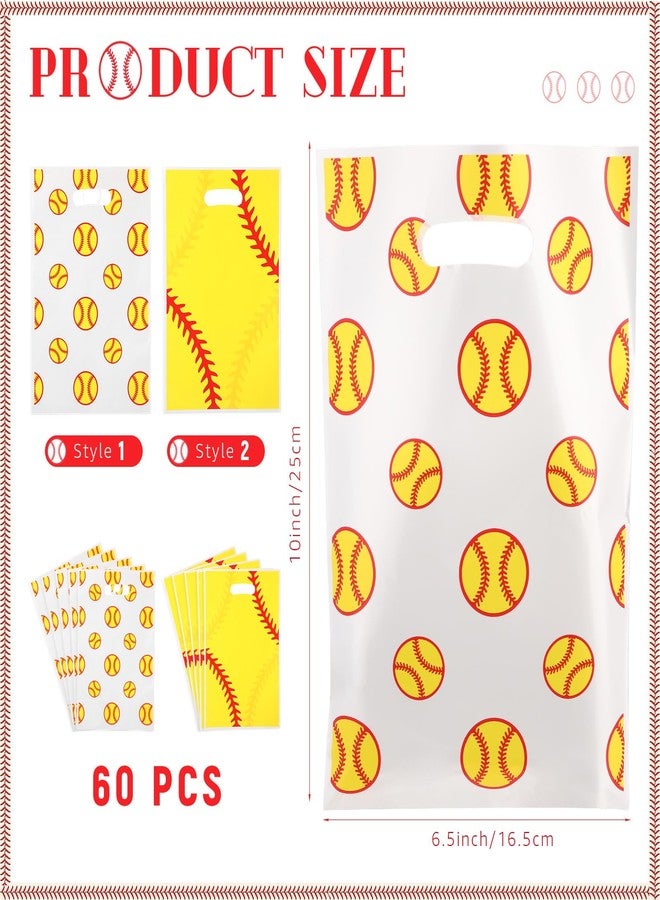 SilTriangle 60 Pcs Baseball & Softball Snack Bags with Handle 10 x 6.5 Inch Small Gifts Bags Sport Party Favors Bag for Birthday Party Decoration Supplies(Softball Style - Image 2