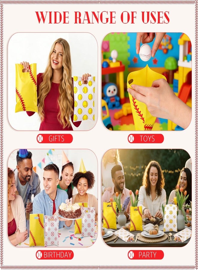 SilTriangle 60 Pcs Baseball & Softball Snack Bags with Handle 10 x 6.5 Inch Small Gifts Bags Sport Party Favors Bag for Birthday Party Decoration Supplies(Softball Style - Image 5