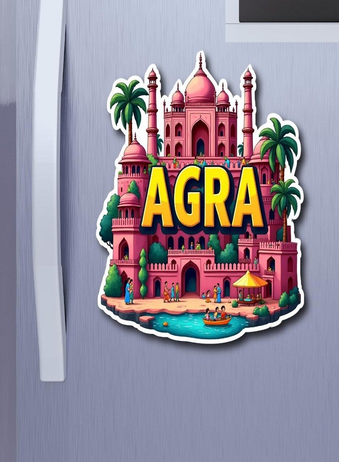 GiftOday Agra City Theme Souvenir Wooden Fridge Magnet for Refrigerator - Agra Printed Magnet for Office and Home Decoration | Perfect Souvenir Gift | Pack of 1 | Size 3x3 Inch - Image 1
