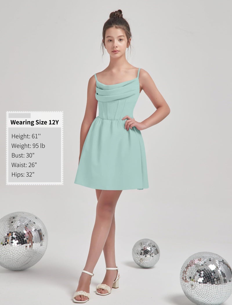 EXARUS Girls Formal Dress Tween Party Dance Spaghetti Strap Birthday Cocktail Teen Junior Wedding HOCO Ruffle Mini Elegant Dresses Mint Green 12 Years - Image 5