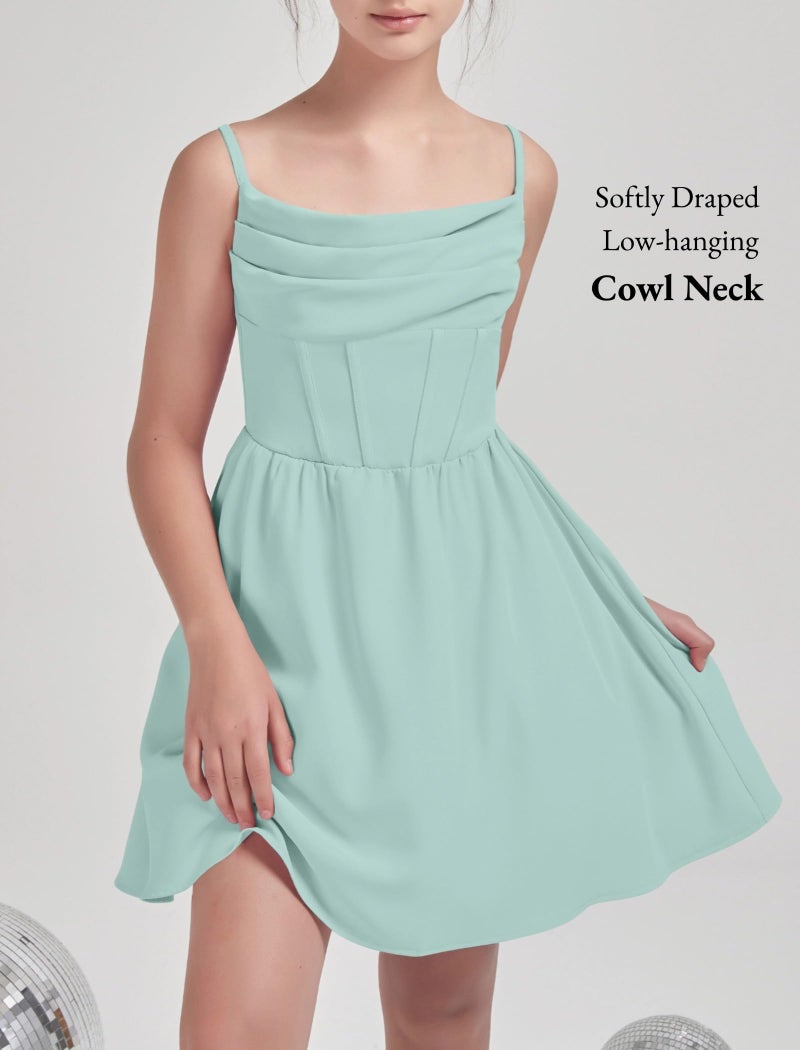 EXARUS Girls Formal Dress Tween Party Dance Spaghetti Strap Birthday Cocktail Teen Junior Wedding HOCO Ruffle Mini Elegant Dresses Mint Green 12 Years - Image 2