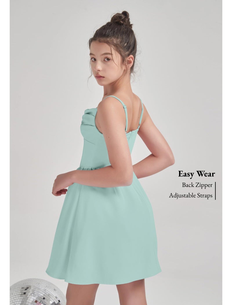EXARUS Girls Formal Dress Tween Party Dance Spaghetti Strap Birthday Cocktail Teen Junior Wedding HOCO Ruffle Mini Elegant Dresses Mint Green 12 Years - Image 3