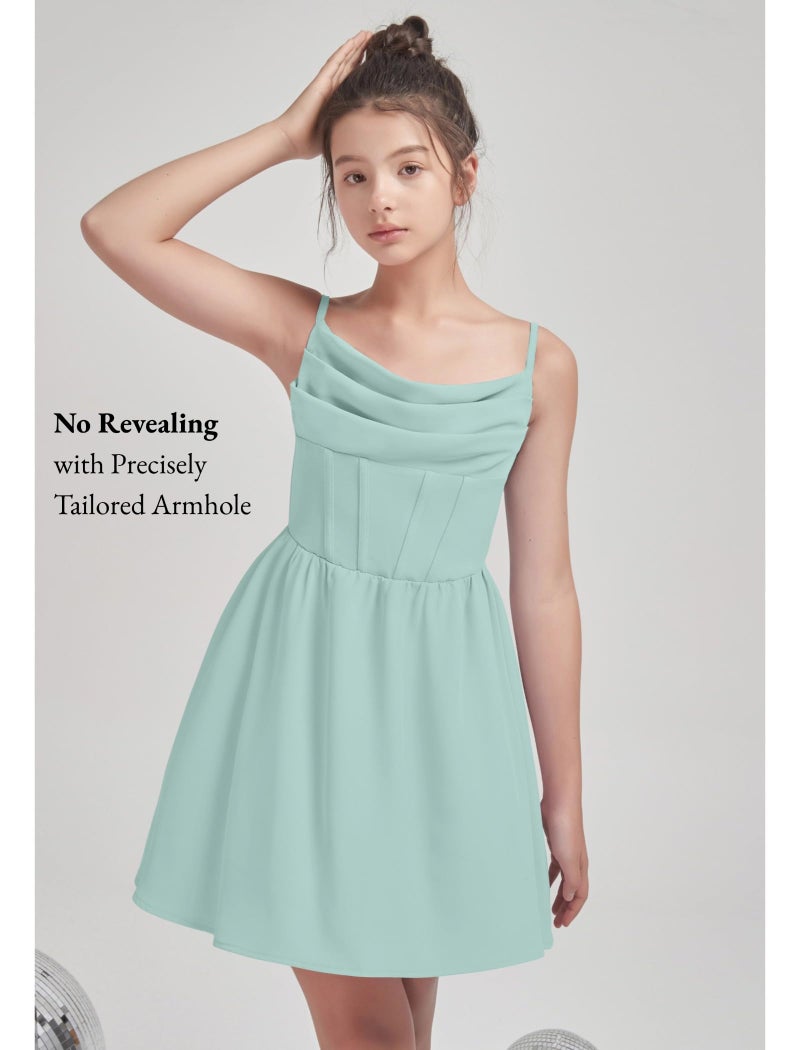 EXARUS Girls Formal Dress Tween Party Dance Spaghetti Strap Birthday Cocktail Teen Junior Wedding HOCO Ruffle Mini Elegant Dresses Mint Green 12 Years - Image 4