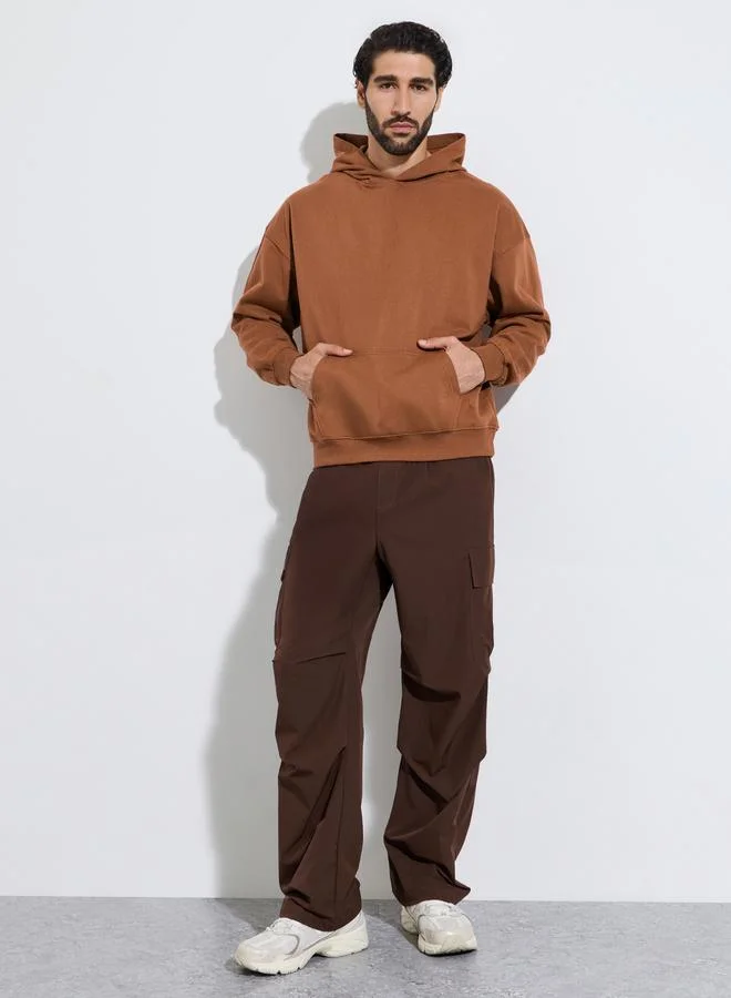 ستايلي Men Brown Back Print Heavy Oversized Hoodie
