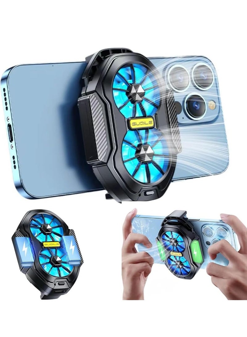 Arabest Phone Cooler with LED Light, Dual Fan USB Rechargeable Mobile Cooling Fan without Noise, Cellphone Radiator for Playing Games Tiktok for Universal iPhone/Android Smartphone - Image 1