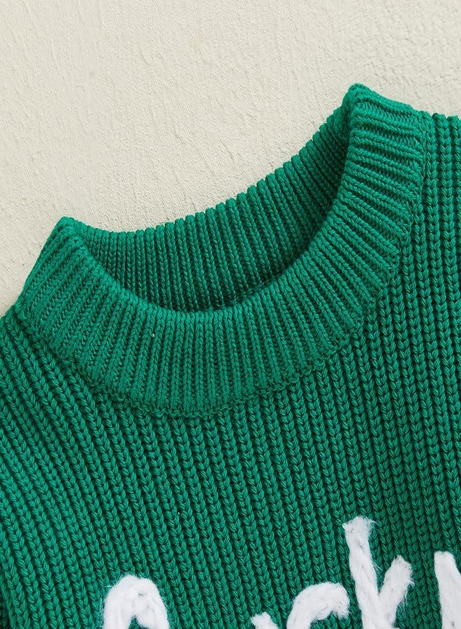 DNOMAID YZARC Baby Boy Girl St Patricks Day Outfit Lucky Embroidery Sweater Bubble Romper Long Sleeve Knit Bodysuit Outfits (Green, 0-3 Months) - Image 5