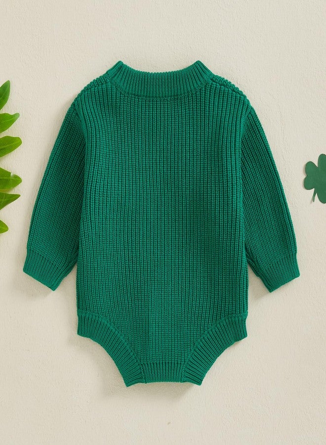 DNOMAID YZARC Baby Boy Girl St Patricks Day Outfit Lucky Embroidery Sweater Bubble Romper Long Sleeve Knit Bodysuit Outfits (Green, 0-3 Months) - Image 4