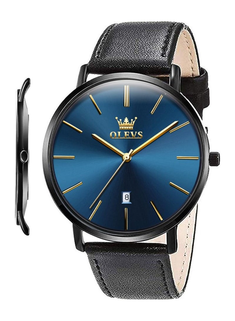 أوليفز Mens Watches Minimalist Ultra Thin Fashion Casual Analog Quartz Date Watch Waterproof Slim Simple Big Face Dress Wrist Watch with Retro Leather Band for Men - Image 1