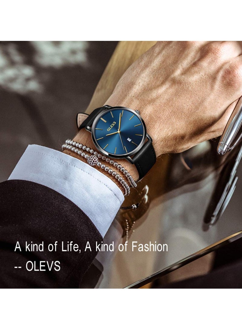 أوليفز Mens Watches Minimalist Ultra Thin Fashion Casual Analog Quartz Date Watch Waterproof Slim Simple Big Face Dress Wrist Watch with Retro Leather Band for Men - Image 2
