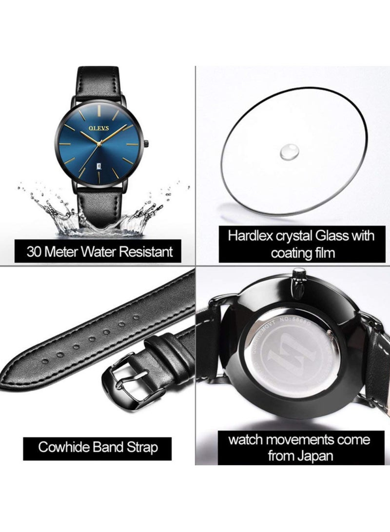 أوليفز Mens Watches Minimalist Ultra Thin Fashion Casual Analog Quartz Date Watch Waterproof Slim Simple Big Face Dress Wrist Watch with Retro Leather Band for Men - Image 3