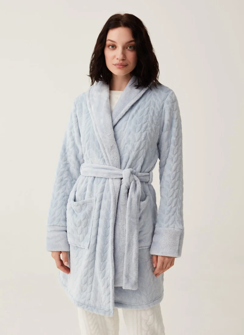 Ovs Dressing Gown With Cable-Knit Design