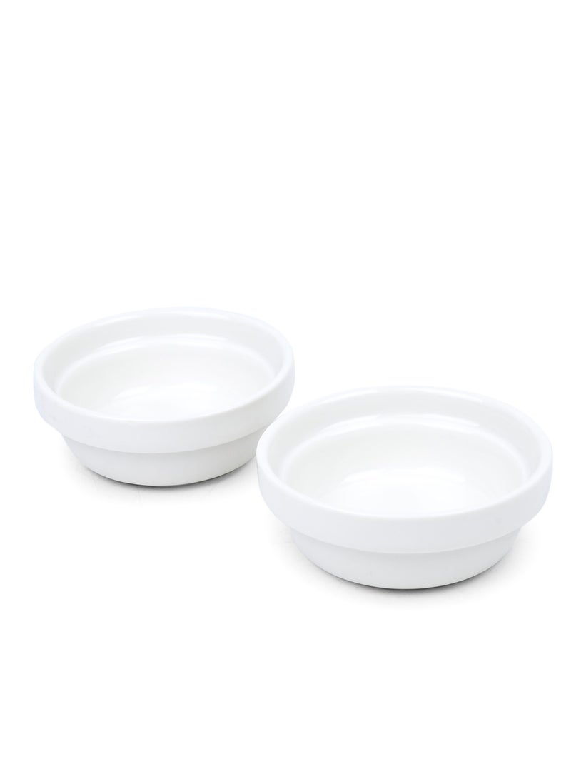 Shallow Acacia Wood Porcelain 4 Pieces Serving Set with Basket, White & Brown - Image 4