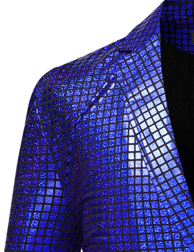 Zeroyaa Men'S 70S Disco Suits Metallic Shiny Sequin Outfits Blazer And Pants Set Dance Party Costume Royal Blue X-Large - Image 5