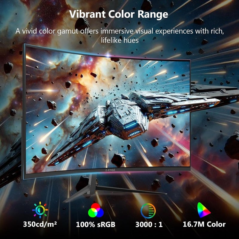 Z-Edge 27 Inch Curved Gaming Monitor 180Hz Refresh Rate 1500R Radius 1ms Response Time VA Panel 350cd/m Brightness FHD Resolution For Gaming Home Office - Image 5