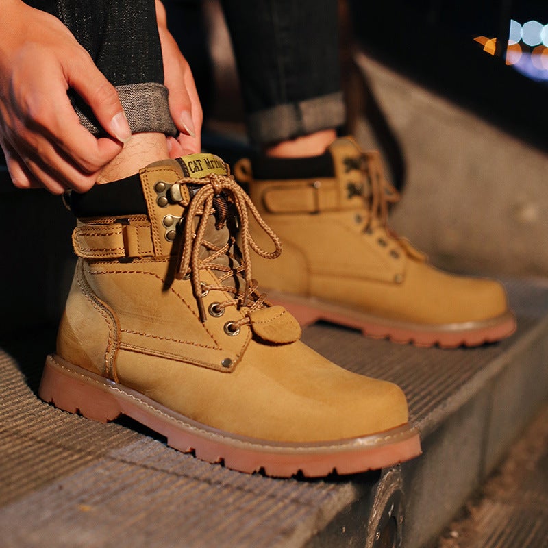 Boots Men'S Boots Autum New Women'S Short Boots Outdoor Thick-Soled Work Boots Genuine Leather Round-Toe Lace-Up Rhubarb Boots - Image 3