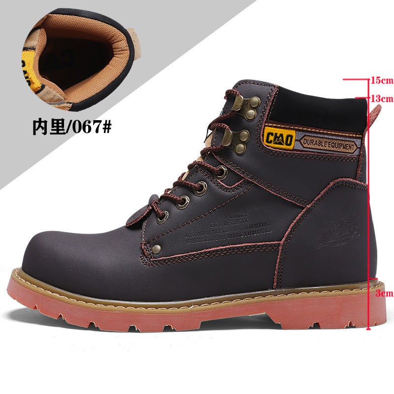Boots Men'S Boots Autum New Women'S Short Boots Outdoor Thick-Soled Work Boots Genuine Leather Round-Toe Lace-Up Rhubarb Boots - Image 1