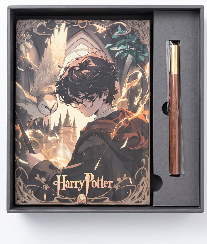 Harry Potter H&A Harry Potter Vintage Hardcover Notebook with Magic Wand Pen & Gift Box Grey A5 HA-507 - Image 1