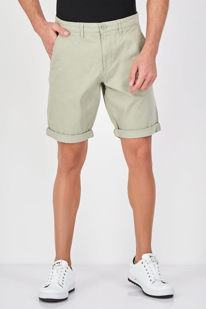 Celio Men Plain Chino Shorts, Sage - Image 1