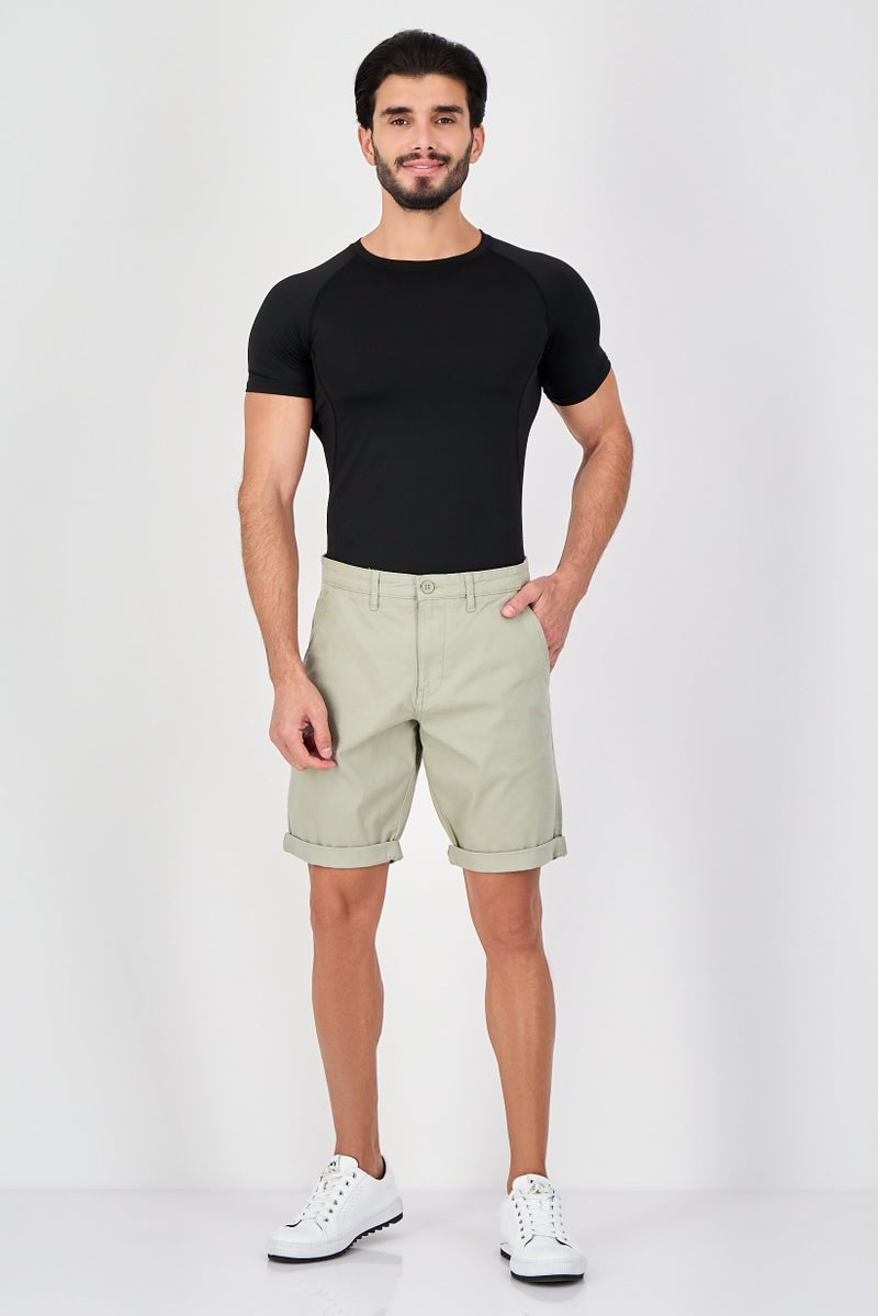 Celio Men Plain Chino Shorts, Sage - Image 4