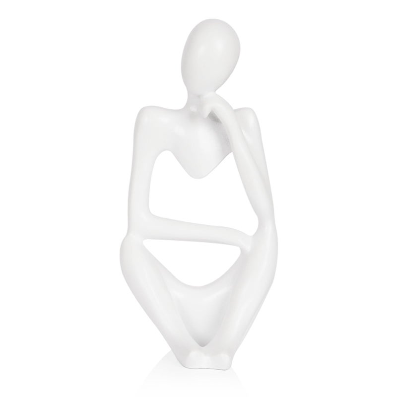 Ozzptuu Sandstone Resin Thinker Style Abstract Sculpture Statue Collectible Figurines Home Office Bookshelf Desktop Decor (Small White, Right) - Image 1