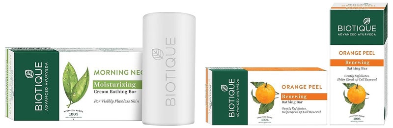Biotique Bio Morning Nectar Flawless Cream Bathing Bar 150g Biotique Bio Orange Peel Revitalizing Body Soap 150g - Image 1