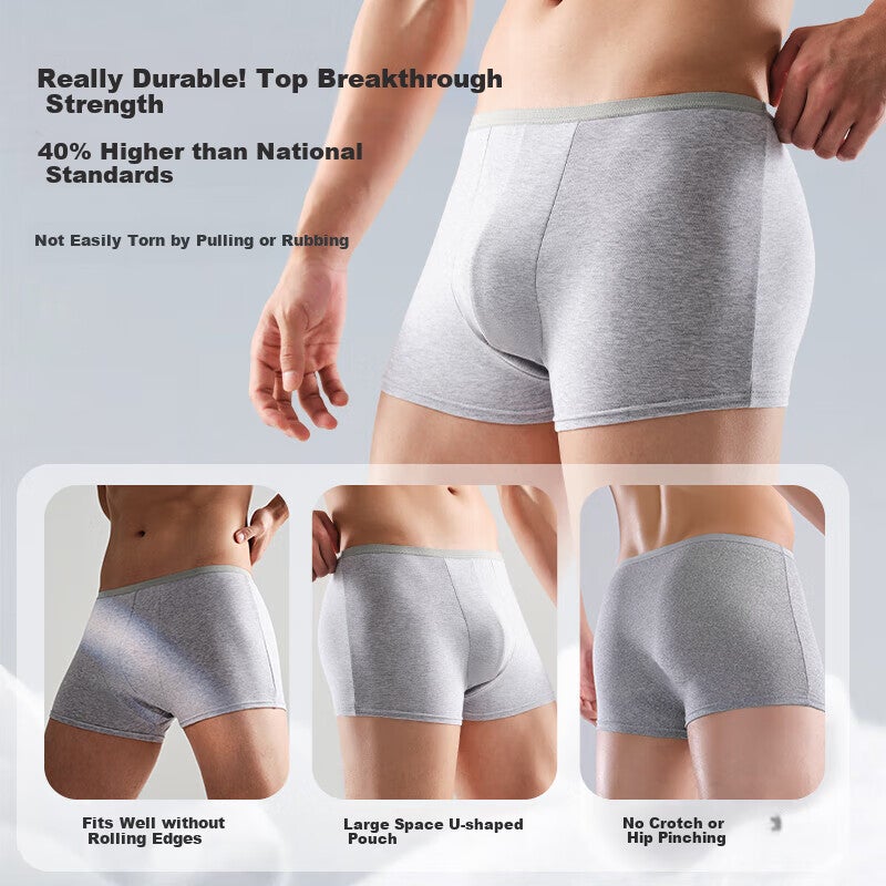 Freego Disposable Men's Boxer Briefs, Pure Cotton, Travel-Friendly, Sterilized, Portable, Comfortable, Large Size, 3 Pairs, Men's Gray, Size L - Image 1