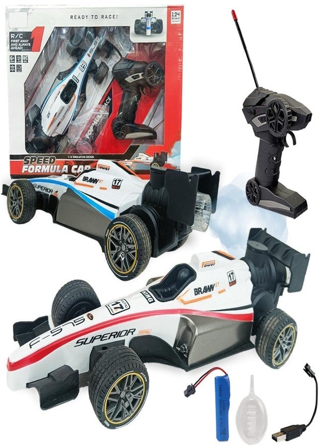 Space Enterprises High Speed Rc Car Remote Control 2Wd F1 Car for Boys|Scale 1:14 Big Formula Car Toys for Boys with Light&Flame-Rechargeable,White - Image 1
