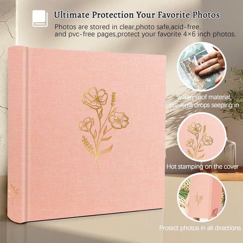 Holoary Photo Album 4x6 200 Photos, 200 Pockets 4â€x6â€ Picture Album, Linen Fabric Cover Big Picture Book for Photos with Writing Area, 4x6 Photo Albums for Family Weddings Travel Memories(Pink) - Image 3