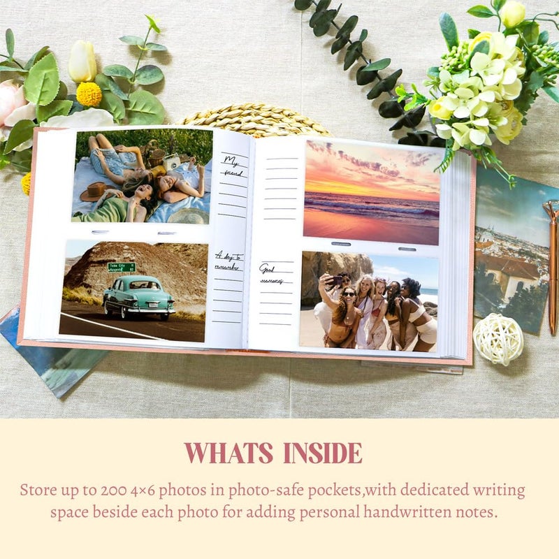 Holoary Photo Album 4x6 200 Photos, 200 Pockets 4â€x6â€ Picture Album, Linen Fabric Cover Big Picture Book for Photos with Writing Area, 4x6 Photo Albums for Family Weddings Travel Memories(Pink) - Image 5