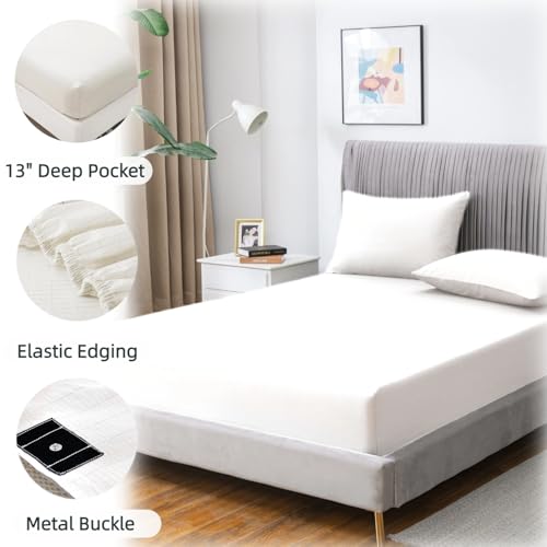 JIUMIWA Grounding Sheet King Size with 15ft Cord, 90% Organic Cotton + 10% Silver Fiber, Conductive Earthing Bed Sheets for Better Sleep and Wellness (White, King - 76"x80"x13") - Image 3