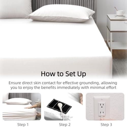 JIUMIWA Grounding Sheet King Size with 15ft Cord, 90% Organic Cotton + 10% Silver Fiber, Conductive Earthing Bed Sheets for Better Sleep and Wellness (White, King - 76"x80"x13") - Image 5
