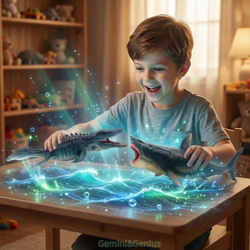 Gemini&Genius GeminiGenius Mosasaurus and Megalodon Water Dinosaur Great White Shark Toys Set Dinosaur with Sea Monster Set for Birthday Cake Toppers Action Figure Toy Collections Play or Display Toys for Kids - Image 3