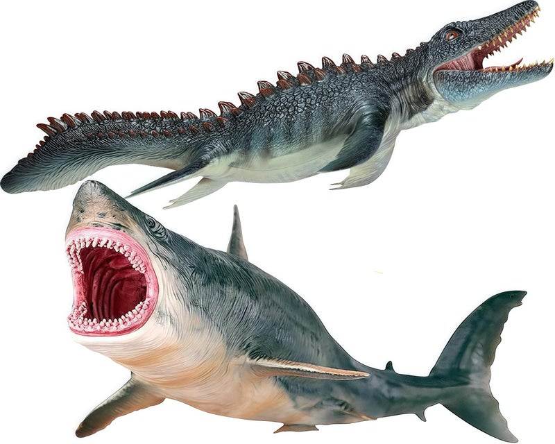 Gemini&Genius GeminiGenius Mosasaurus and Megalodon Water Dinosaur Great White Shark Toys Set Dinosaur with Sea Monster Set for Birthday Cake Toppers Action Figure Toy Collections Play or Display Toys for Kids - Image 2