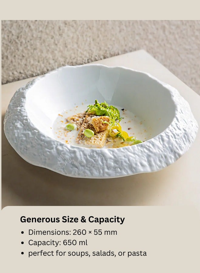 ماك هوم طبق حساء MAAC Home المنحوت من الفخار الأبيض - تصميم من الحجر المرجاني، أنيق ومتين وكلاسيكي - مثالي للاستخدام اليومي والتجمعات العائلية والمطاعم والمآدب والمزيد - Image 4