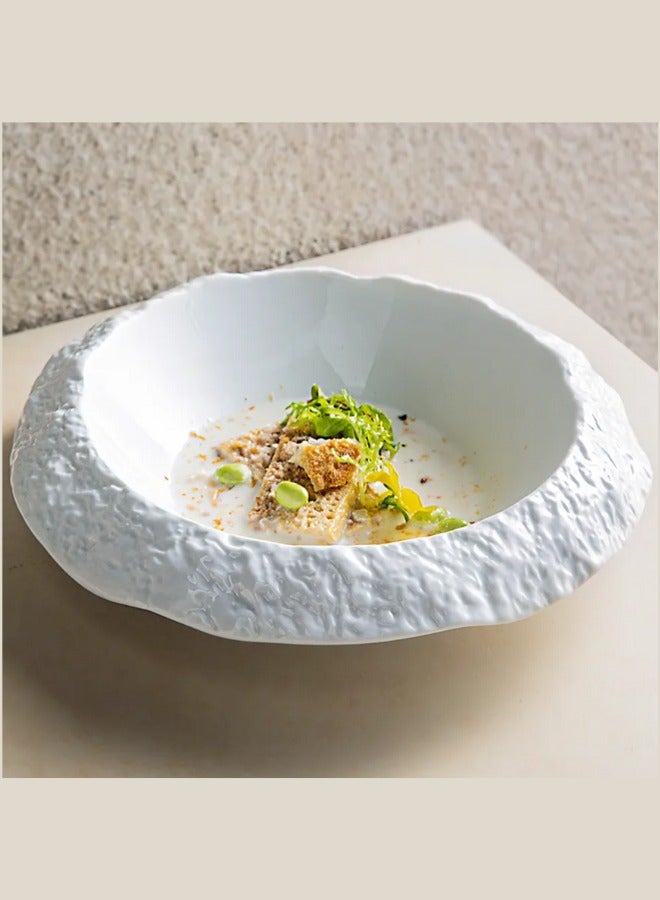 ماك هوم طبق حساء MAAC Home المنحوت من الفخار الأبيض - تصميم من الحجر المرجاني، أنيق ومتين وكلاسيكي - مثالي للاستخدام اليومي والتجمعات العائلية والمطاعم والمآدب والمزيد - Image 1