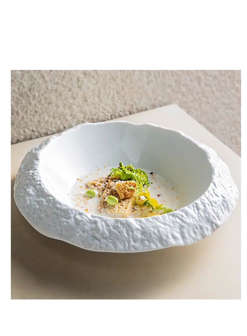 ماك هوم طبق حساء MAAC Home المنحوت من الفخار الأبيض - تصميم من الحجر المرجاني، أنيق ومتين وكلاسيكي - مثالي للاستخدام اليومي والتجمعات العائلية والمطاعم والمآدب والمزيد - Image 3