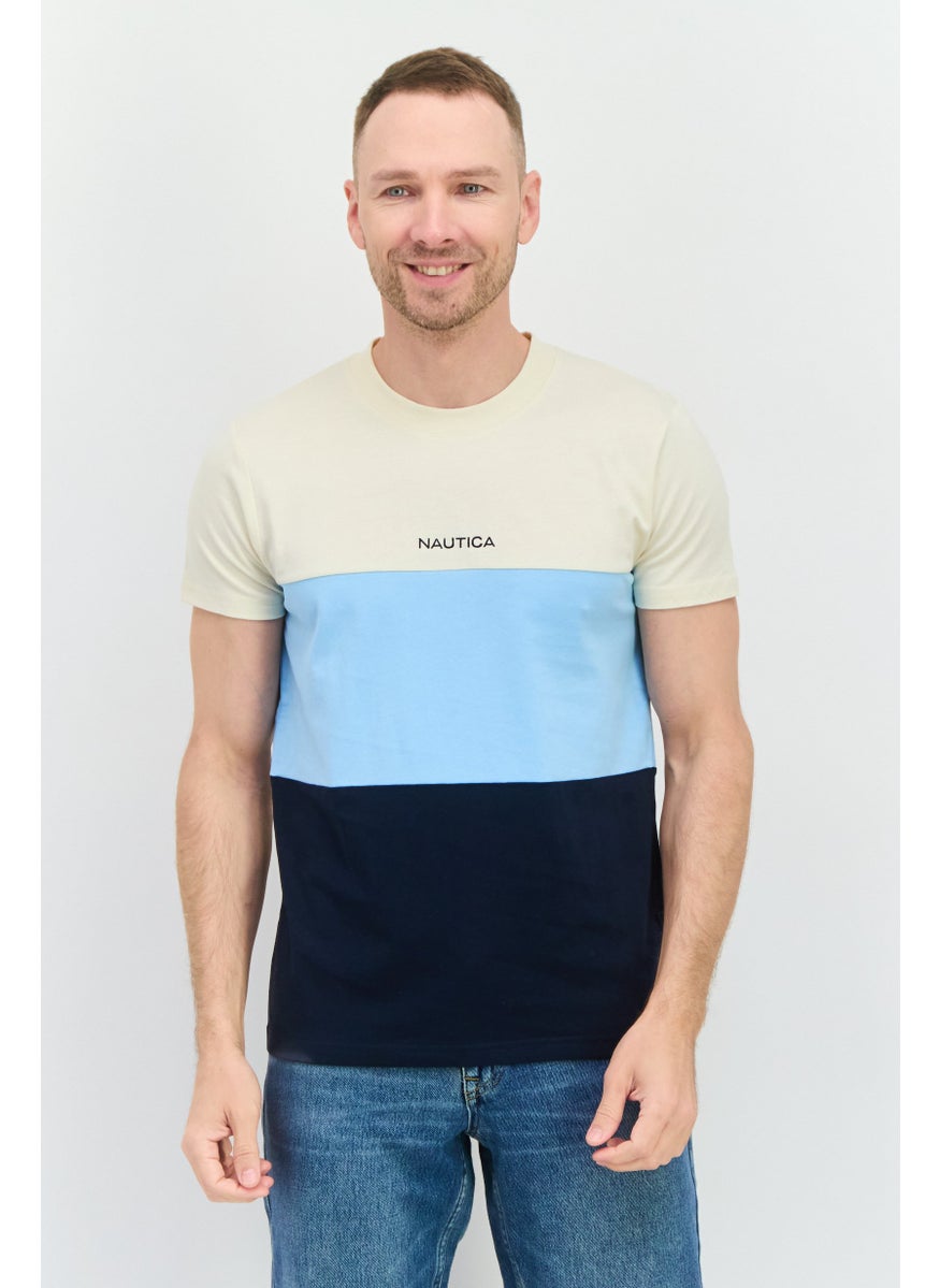 NAUTICA Men Crew Neck Short Sleeves Colorblock T-Shirt, Beige  - Image 1