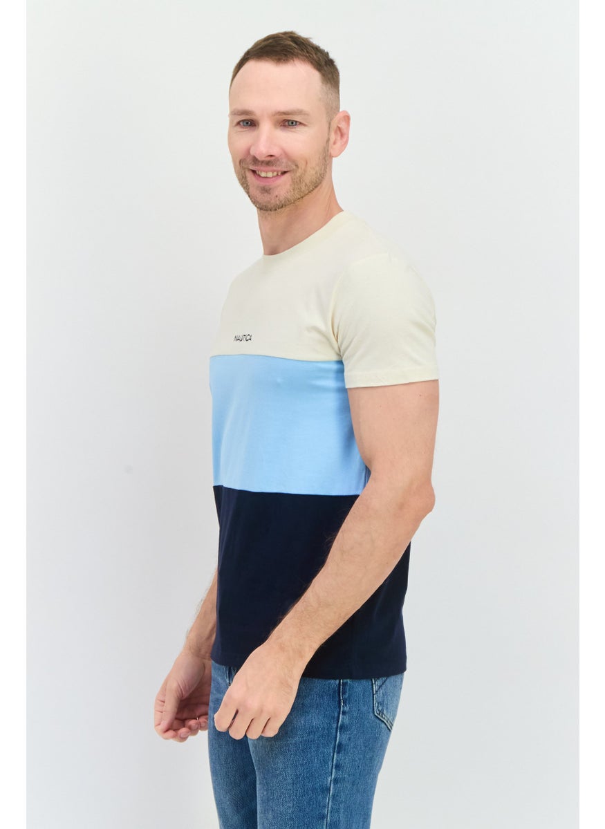 NAUTICA Men Crew Neck Short Sleeves Colorblock T-Shirt, Beige  - Image 2