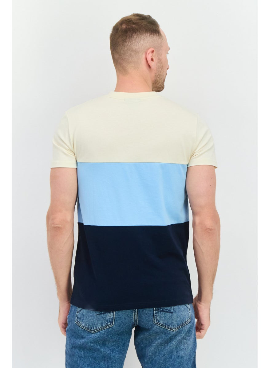 NAUTICA Men Crew Neck Short Sleeves Colorblock T-Shirt, Beige  - Image 3