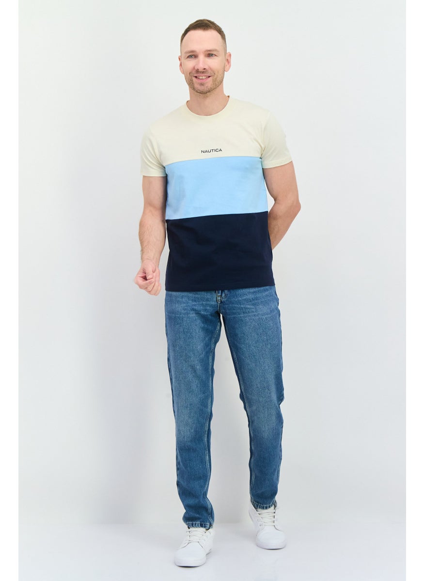 NAUTICA Men Crew Neck Short Sleeves Colorblock T-Shirt, Beige  - Image 4