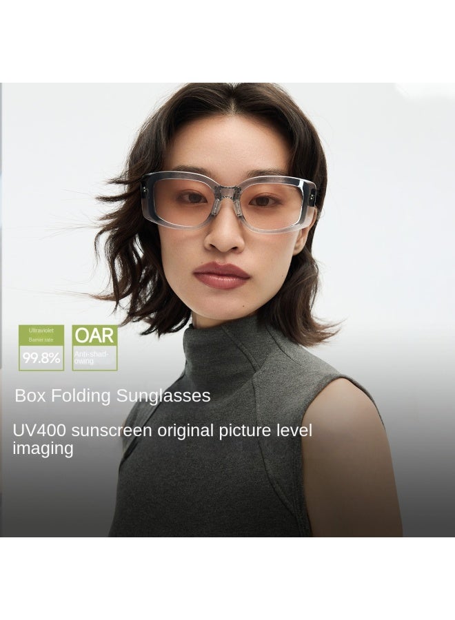 نو 【بدون مكياج الأساسي】نظارات شمسية بإطار مربع قابل للطي مع عدسات نايلون عالية الوضوح، حماية من الأشعة فوق البنفسجية للرجال والنساء - Image 2