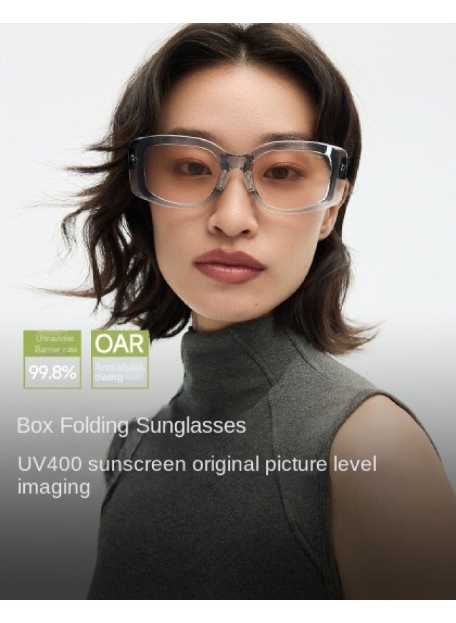 نو 【بدون مكياج الأساسي】نظارات شمسية بإطار مربع قابل للطي مع عدسات نايلون عالية الوضوح، حماية من الأشعة فوق البنفسجية للرجال والنساء - Image 1