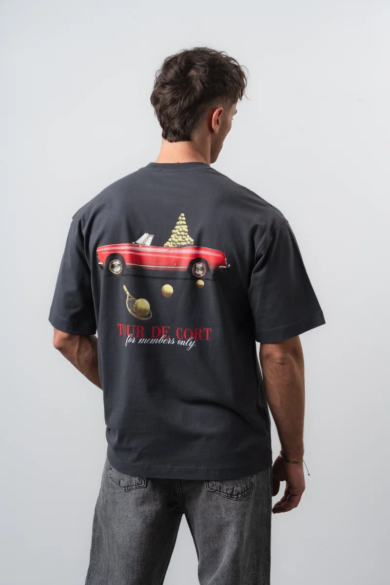 Respire Men's Cort Print Oversize T-Shirt, Dark Gray