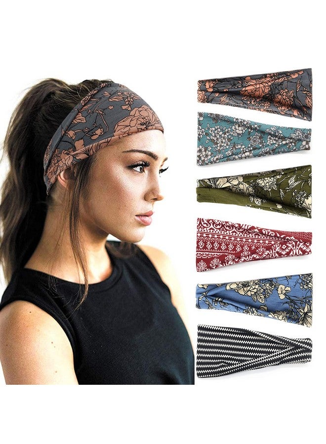YONUF Boho Headbands For Women Fashion Wide Headband Yoga Workout Head Bands Hair Accessories Band 6 Pack - Image 1